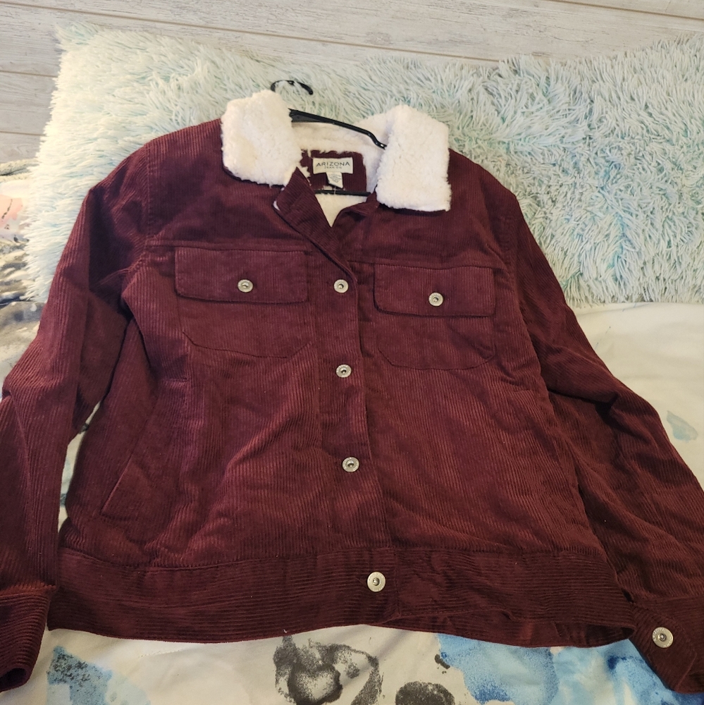 Arizona Jean Co. Burgundy Courduroy Lined w-Faux Fur Size XL, New w-Tags